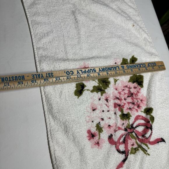 Pink Floral Hand Towel Bow Detail Stevens Cotton Terry Vintage MCM - Picture 3 of 7